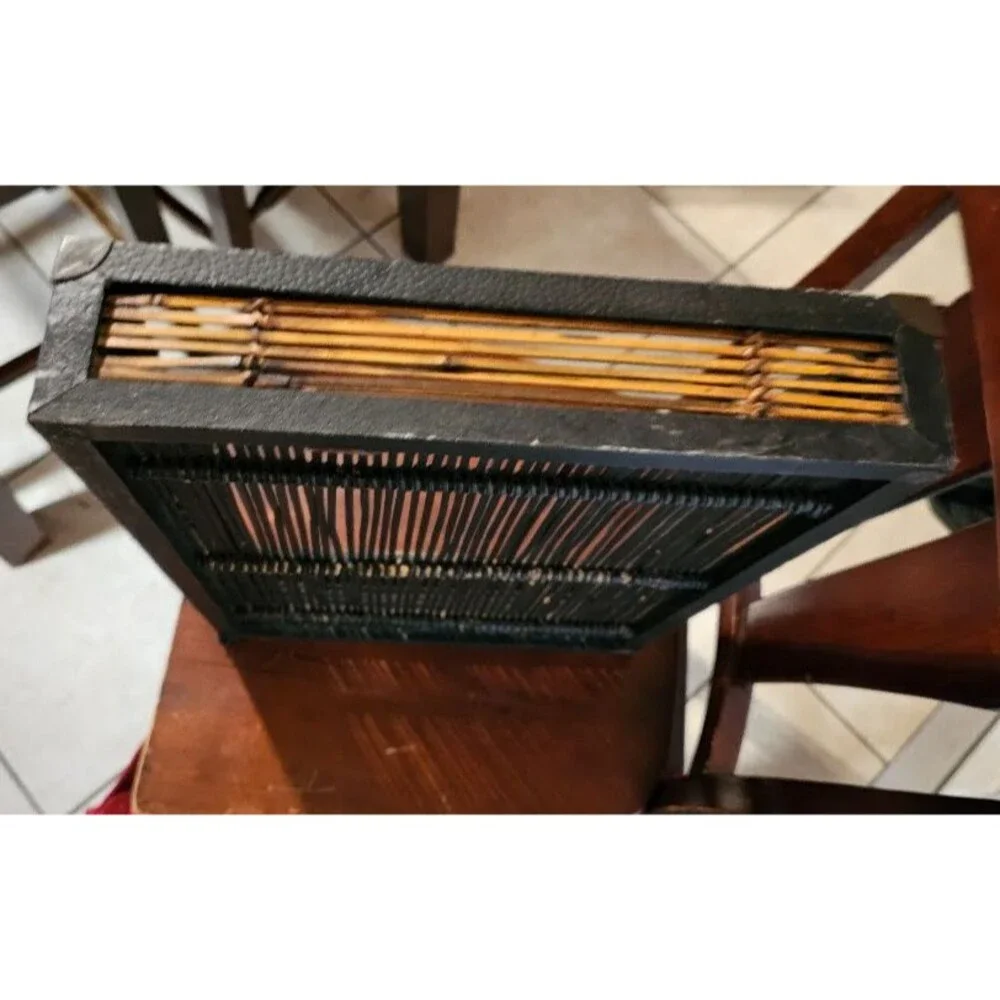 Vintage Bamboo Rattan Slatted Tray Boho Tiki Bar Decor